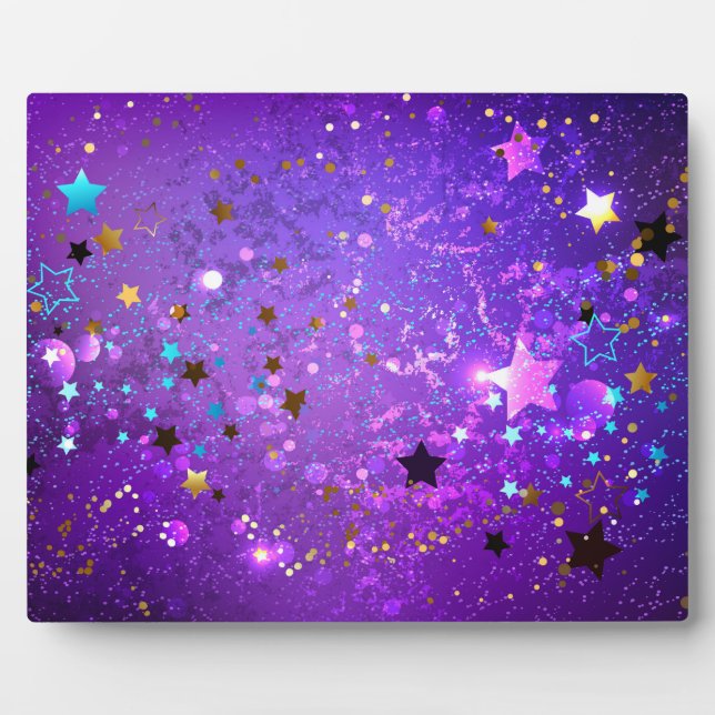 Plaque Photo Arrière - plan de feuille violet avec étoiles (Devant)