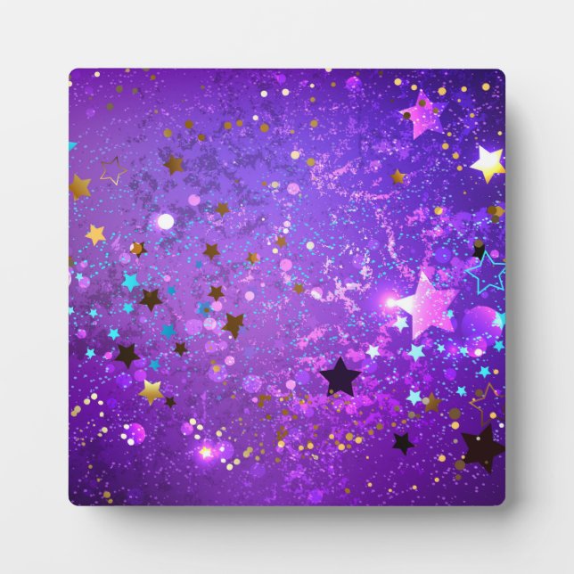 Plaque Photo Arrière - plan de feuille violet avec étoiles (Devant)