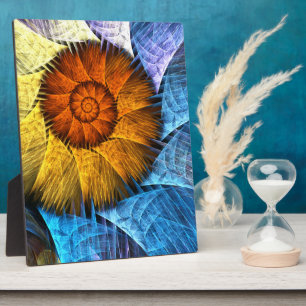 Plaque Photo Art abstrait floral orange jaune bleu