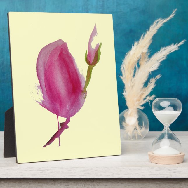 Plaque Photo Art de fleur d'aquarelle de magnolia rose (Côté)