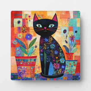 Plaque Photo Art populaire de chat noir