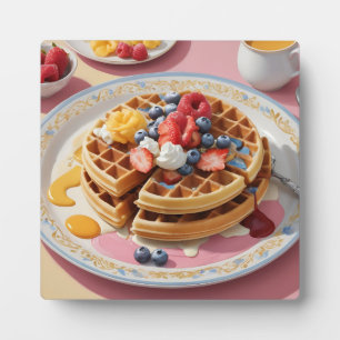 Plaque Photo Assiette de petit déjeuner gaufre aux fruits rouge