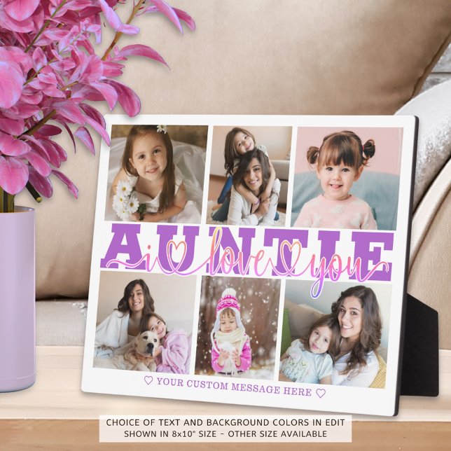 Plaque Photo AUNTIE I Love You 6 Photo Collage Purple Rose 8x10 (Créateur téléchargé)
