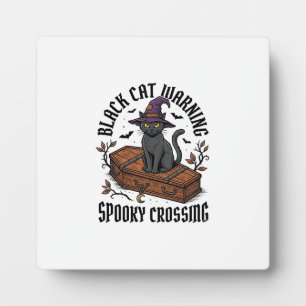 Plaque Photo Avertissement Chat Noir Halloween Vintage Sorcière
