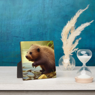 Plaque Photo Baby Beaver Wildlife Portrait Tabletop