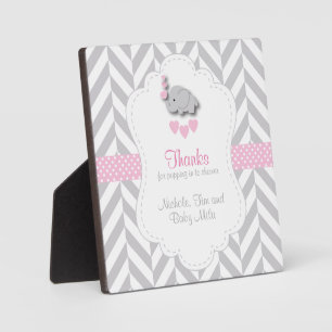 Plaque Photo Baby shower d'éléphant rose, gris blanc