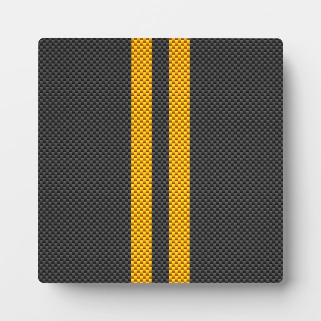 Plaque Photo Bandes de course jaunes en style carbone (Devant)
