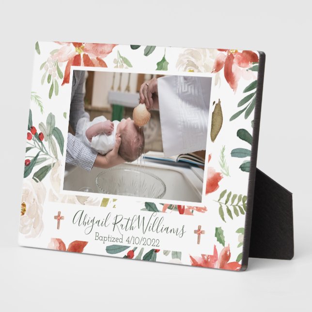 Plaque Photo Baptême / Date baptisée Noël Cadeau floral (Côté)