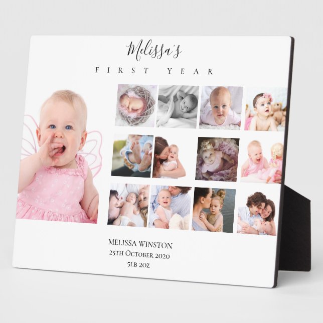 Plaque Photo Bébé Fille Première Année Collage photo personnali (Côté)