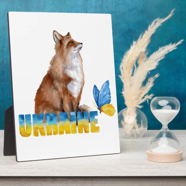 Plaque Photo Belle aquarelle Ukraine Fox et papillon (Côté)