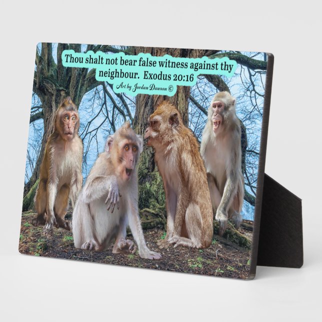 Plaque Photo Belle Écriture de singe Macaque Exode 20:16 (Côté)