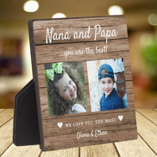 Plaque Photo Best Nana And Papa Grandkids 2 Photo Collage Wood