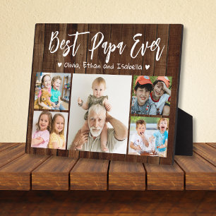 Plaque Photo Best Papa Ever 5 Grandkids Photo Collage Wood