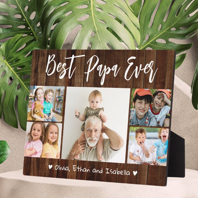 Plaque Photo Best Papa Ever Grandkids 5 Photo Collage Wood (Créateur téléchargé)