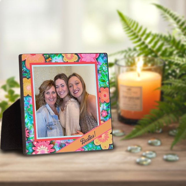 Plaque Photo Besties Joli floral Whimsical Photo Customisée (Créateur téléchargé)