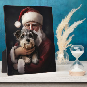 Plaque Photo Biewer Terrier avec le Père Noël Fête de Noël