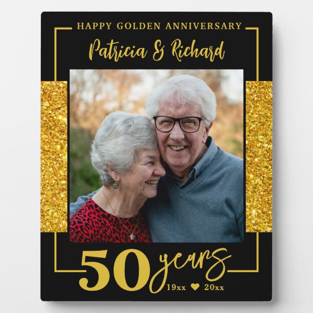 Plaque Photo Black And Gold Glitter 50th Anniversary (Devant)