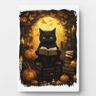 Plaque Photo Black Cat Lecture Livres Citrouille Automne Enseig