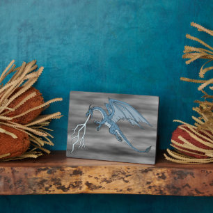 Plaque Photo Bleu Dragon cracher la foudre