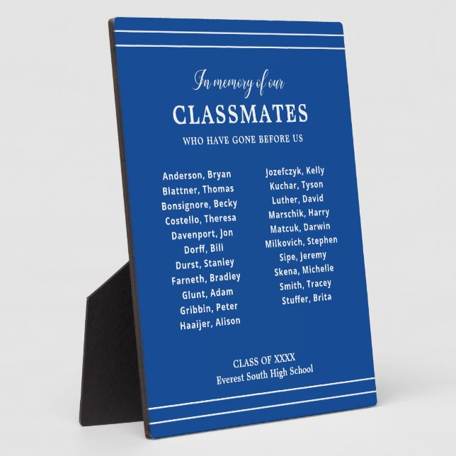 Plaque Photo Bleu En Mémoire De Classe Réunion (Côté)