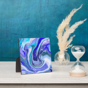 Plaque Photo Bleu et Marbre blanc Fluid Art