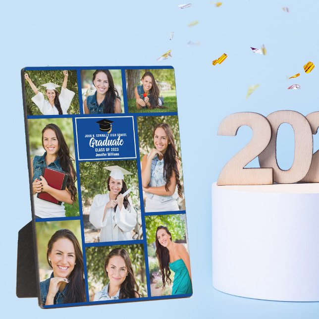 Plaque Photo Bleu Graduate Photo Collage 2025 Graduation Cadeau (Créateur téléchargé)