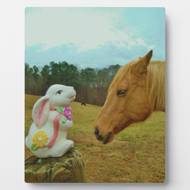 Plaque Photo Blond Jaune cheval & Bunny de Pâques (Devant)