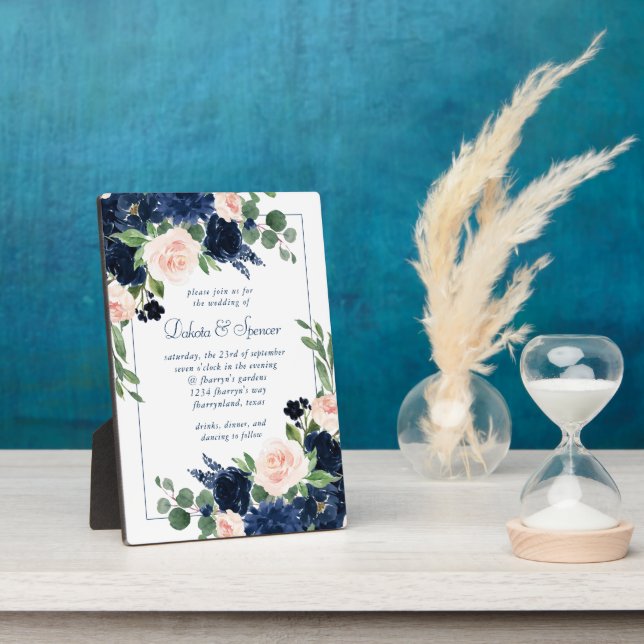 Plaque Photo Blooms Chics | Invitation de Navy et Blush Keepsak (Côté)