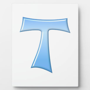 Plaque Photo Blue Glass Look Franciscan Tau Cross