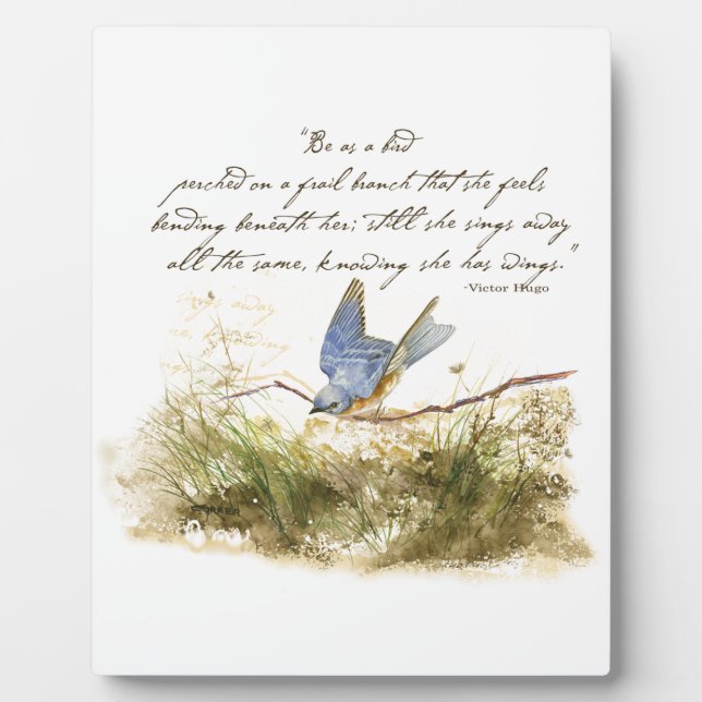 Plaque Photo Bluebird on Branch Inspiration poem Aquarelle (Devant)