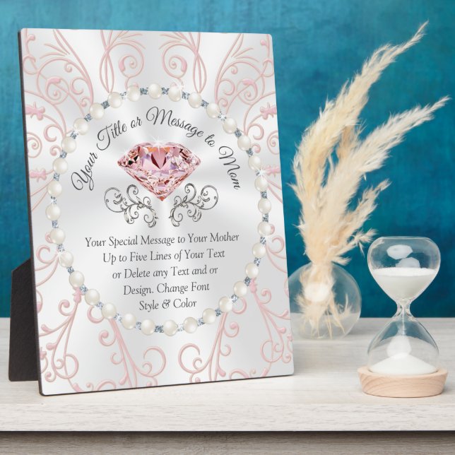 Plaque Photo Blush Diamond and Pearls Personalized Mother'Day (Côté)