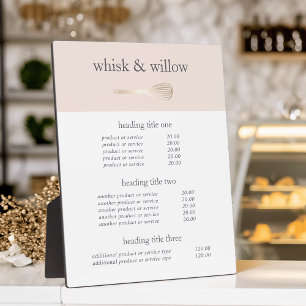 Plaque Photo Blush & Gold Whisk Menu boulangerie ou tarif