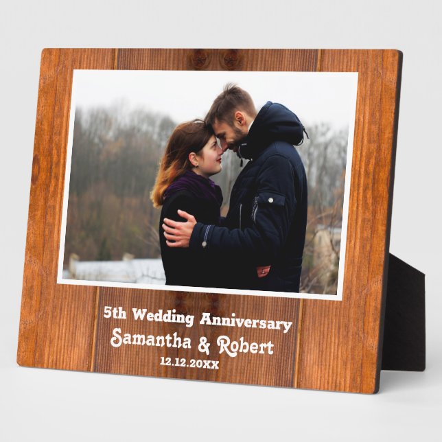 Plaque Photo Bois rustique 5e anniversaire Mariage Photo (Côté)