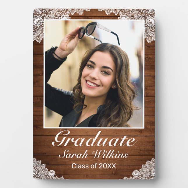 Plaque Photo Bois rustique et dentelle blanche (Devant)