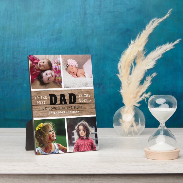 Plaque Photo Bonne Fête des pères Best Papa 4 Photo Collage Boi (Côté)