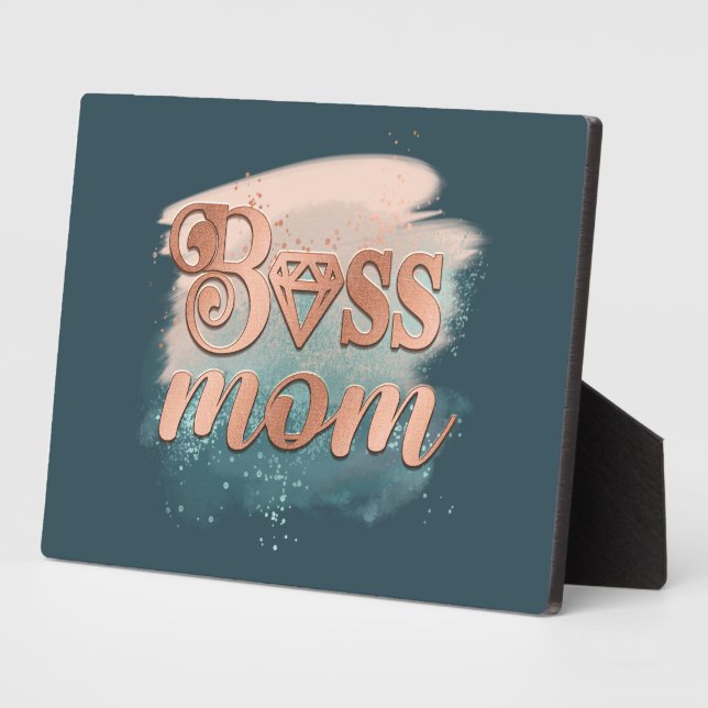 Plaque Photo Boss Mom Tendance Cuivre Turquoise Aquarelle Typog (Côté)
