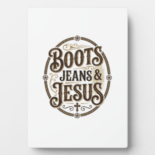 Plaque Photo Bottes Jeans & Jésus Foi Occidentale Vintage