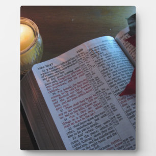 Plaque Photo Bougie, Bible et Poinsetta