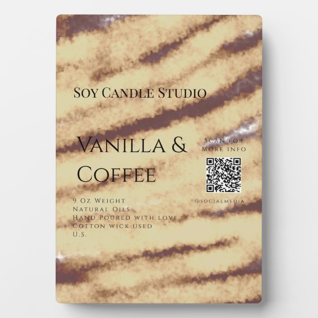 Plaque Photo Bougie de soja vanille ajouter QR businesInvitatio (Devant)