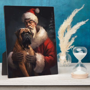 Plaque Photo Bouledogue avec le Père Noël Noël Festif