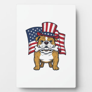 Plaque Photo Bouledogue Patriotique Avec Drapeau Vector Design_
