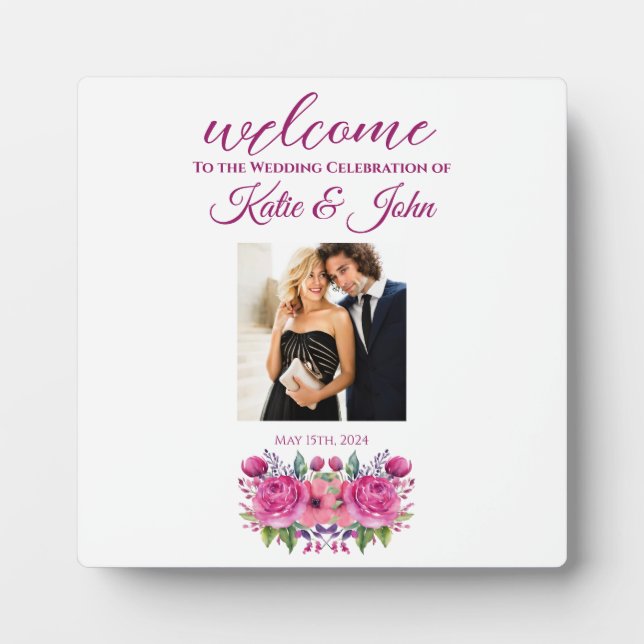 Plaque Photo Bouquet-Mariage-panneau de fleurs d'aquarelle (Devant)