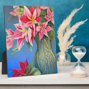 Plaque Photo Bouquet rayé rose Amaryllis et Poinsettia