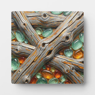 Plaque Photo Branches de bois texturées pierres teintes ambre s