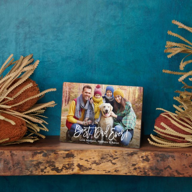 Plaque Photo Brochure moderne Script Meilleur papa Jamais Photo (Côté)