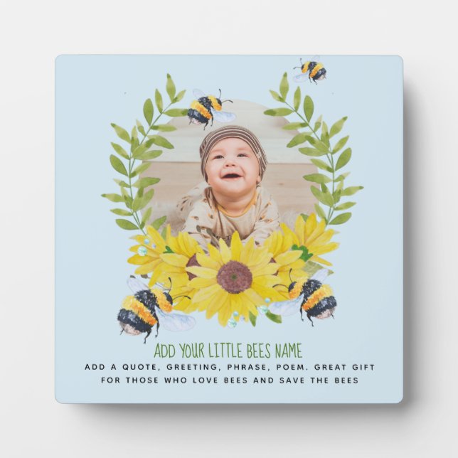 Plaque Photo BUDGET Nouveau Bébé photo cadeaux Bees tournesols (Devant)