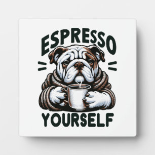 Plaque Photo Bulldog au café expresso chaud - Café cosy
