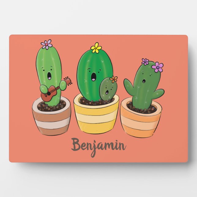 Plaque Photo Cactus trio chantante mignonne dessin animé (Devant)