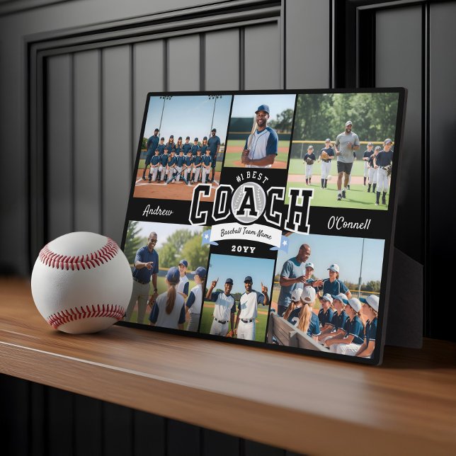 Plaque Photo Cadeau de collage de photos d'équipe de l'entraîne (#1 Best Coach Team Photo Collage Appreciation Gift Plaque)