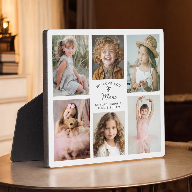 Plaque Photo Cadeau de collage de photos « Nous t'aimons maman  (Personalize with 6 favorite photos for a custom gift for Mom!)